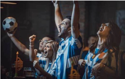 Diverse fanbase celebrating soccer goal